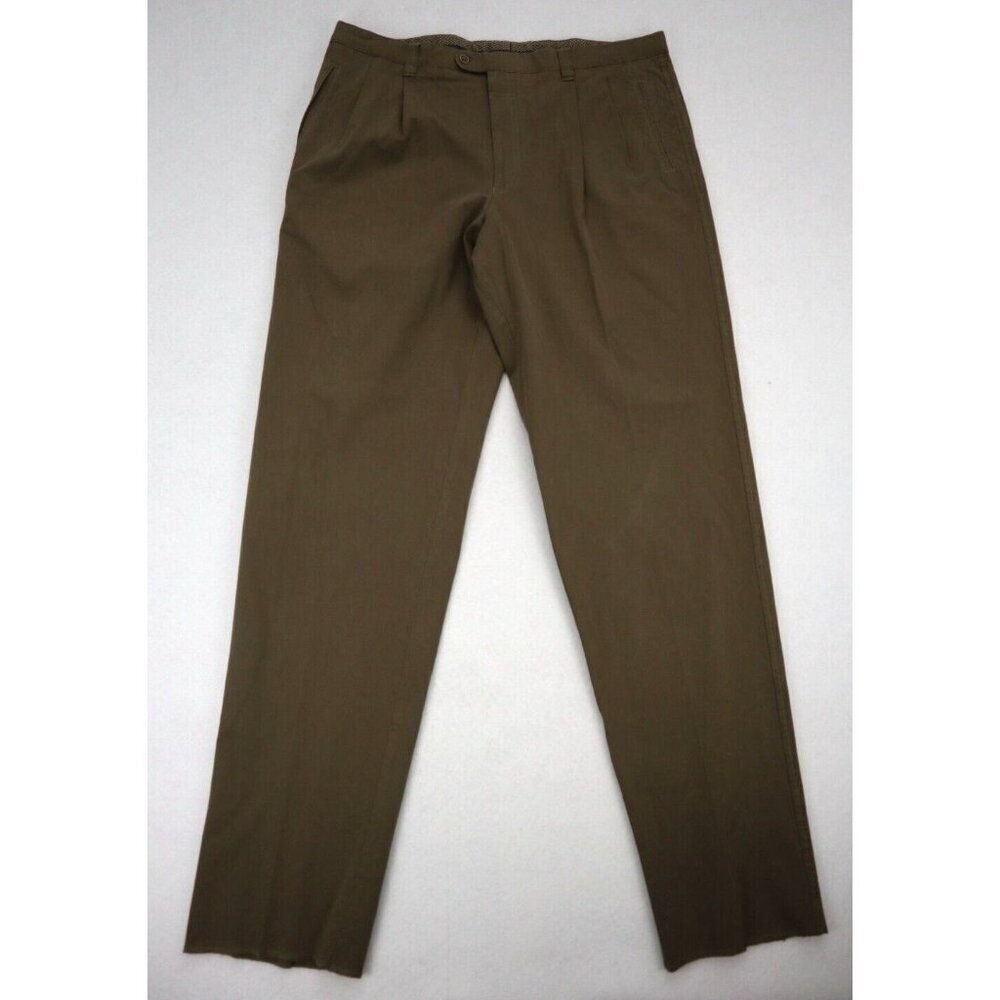 Saint Hilaire Men's Pants Size 42 Long Green Khaki Chino Pleated Front UNHEMMED